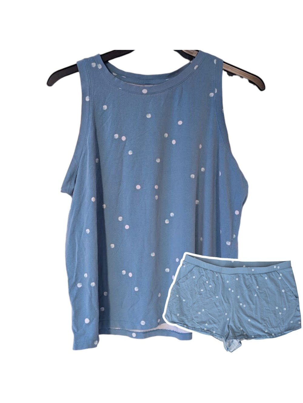 Stars Above XXL Blue Polka Dot Pajama Set Tank Top Short Loungewear 22x23.5 19x3